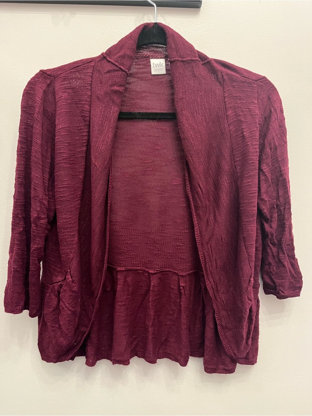 Twik Burgundy/Wine Open Front Cardigan Boho Lightweight Layering Sweater